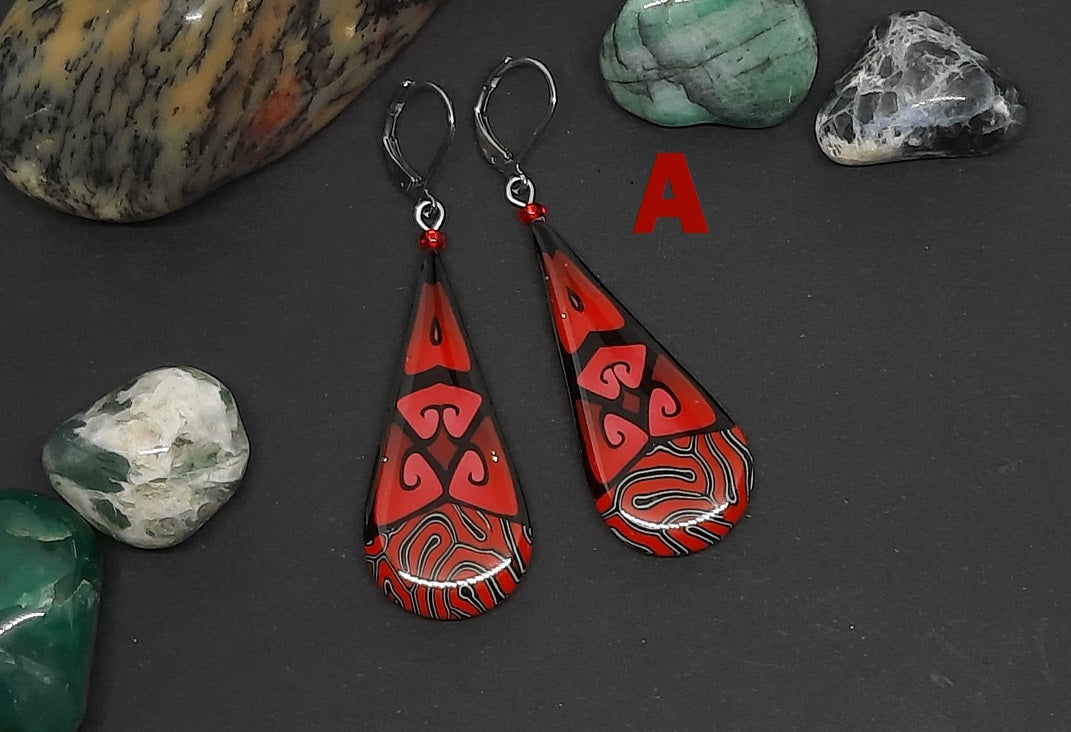 'Rubi Red' Long Tear Drop Earrings