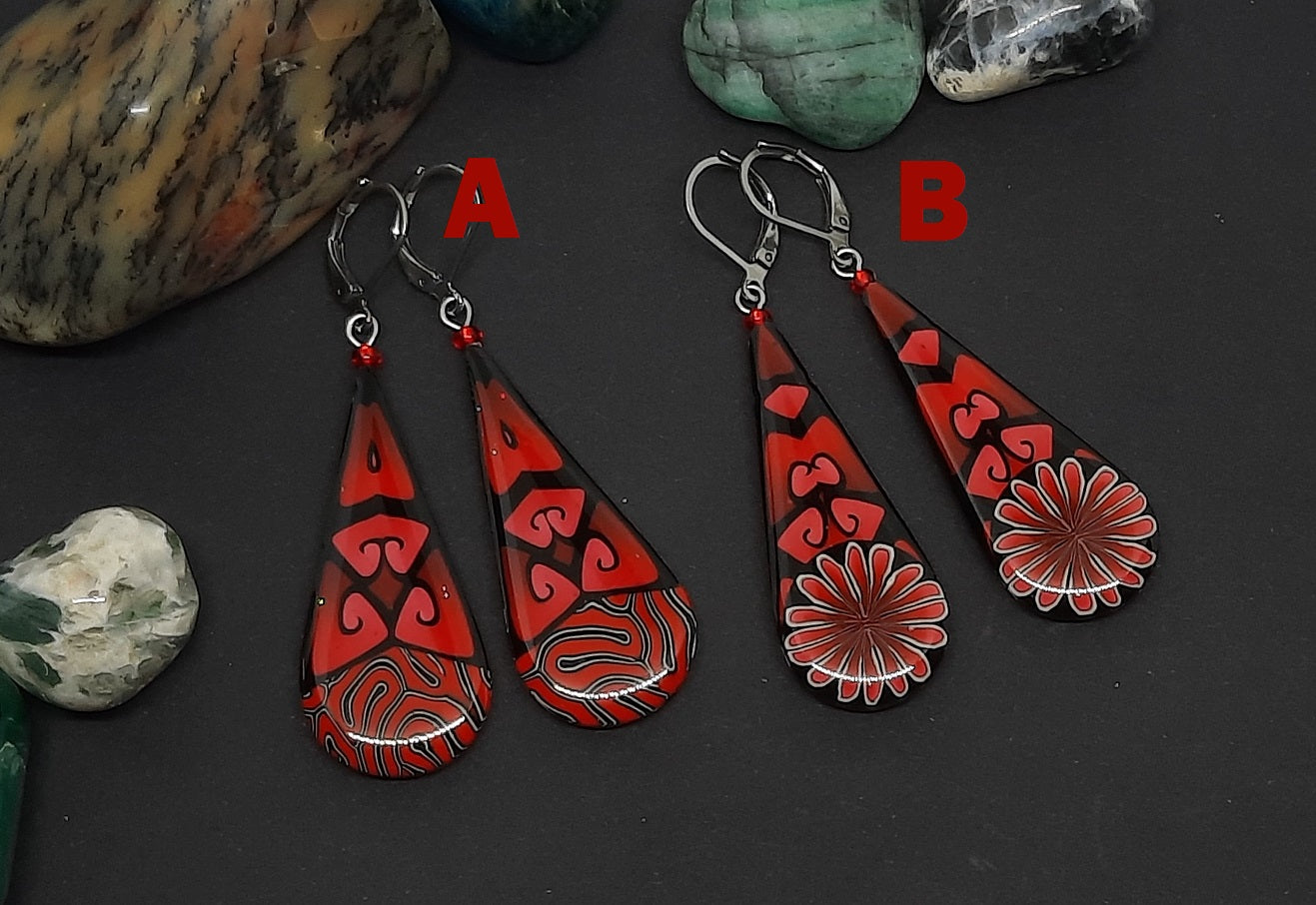 'Rubi Red' Long Tear Drop Earrings