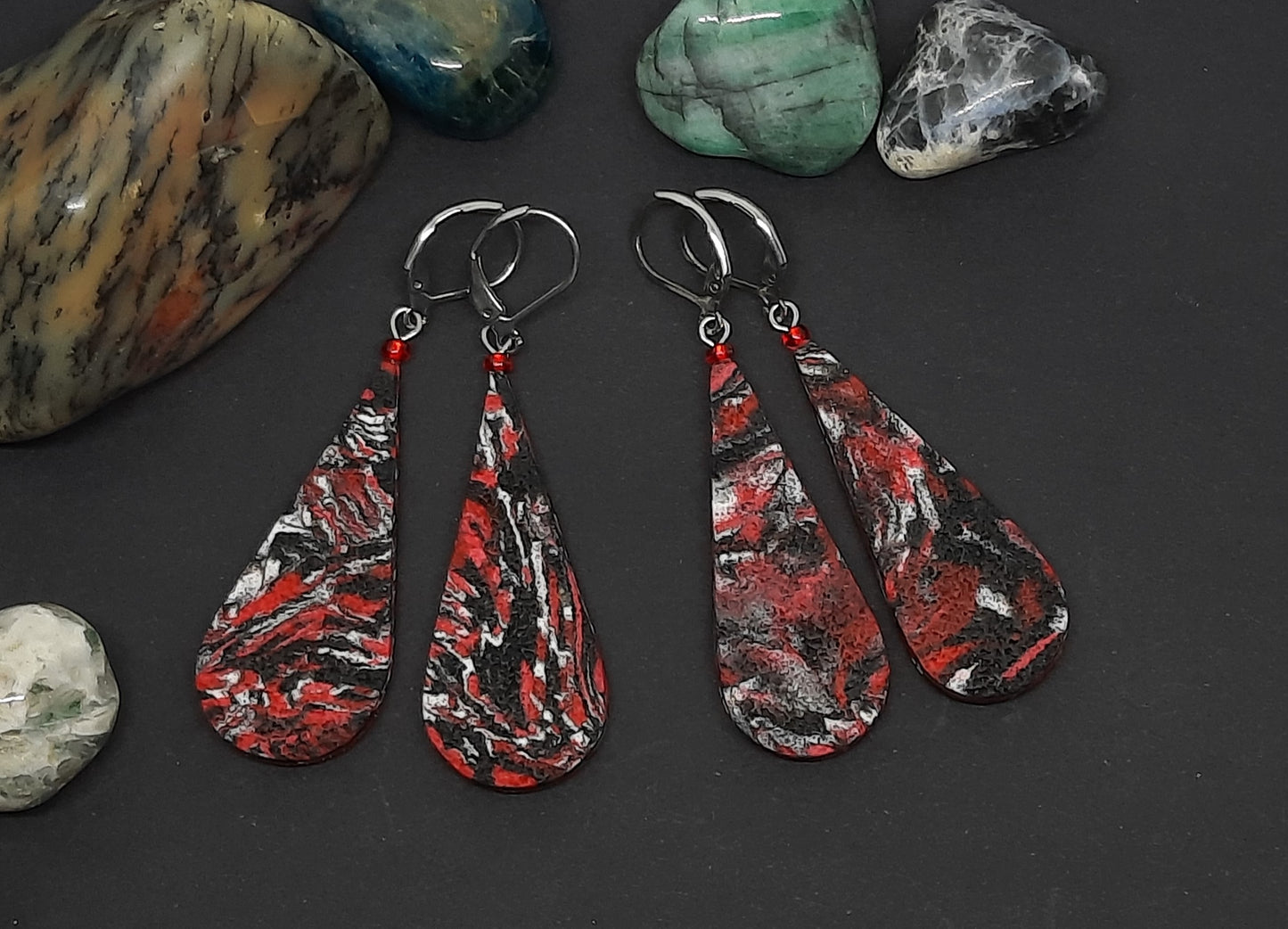 'Rubi Red' Long Tear Drop Earrings