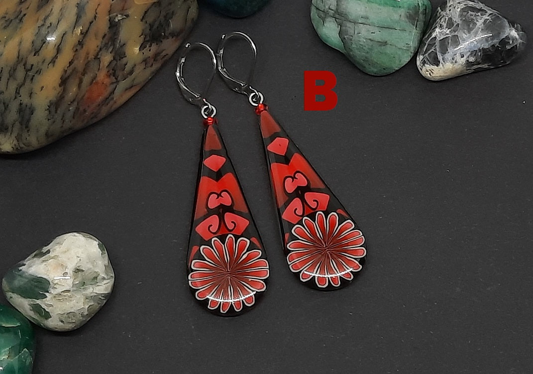 'Rubi Red' Long Tear Drop Earrings