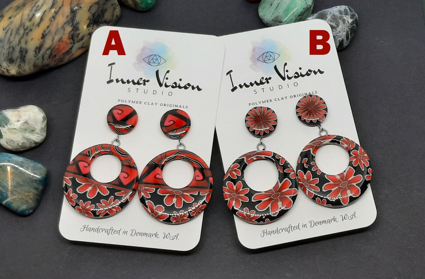 'Rubi Red' Stud and Circle Earrings