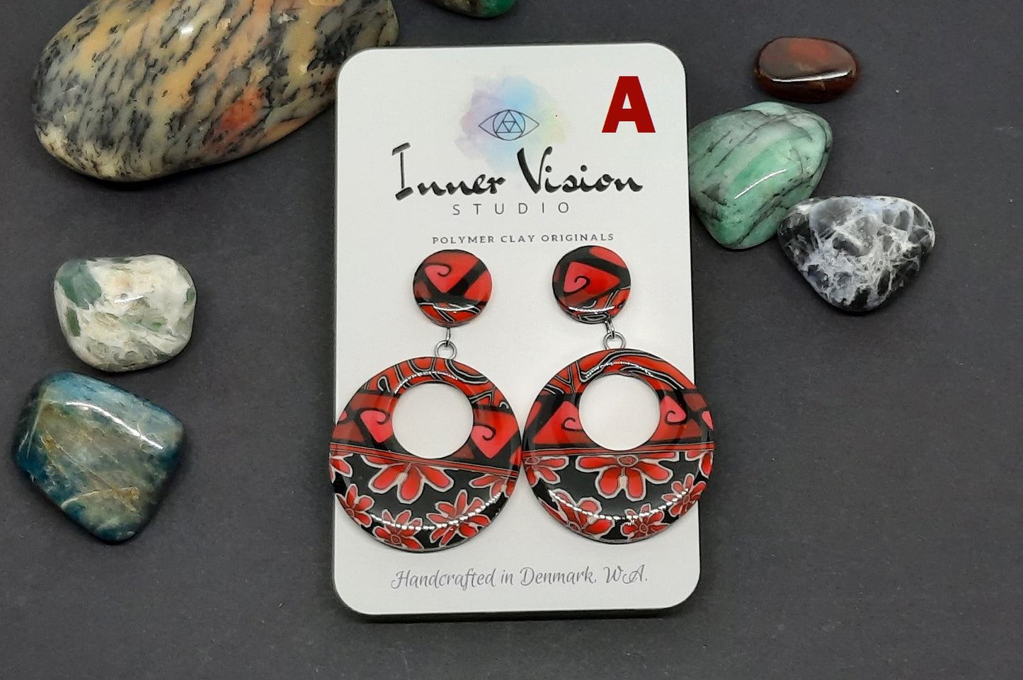 'Rubi Red' Stud and Circle Earrings