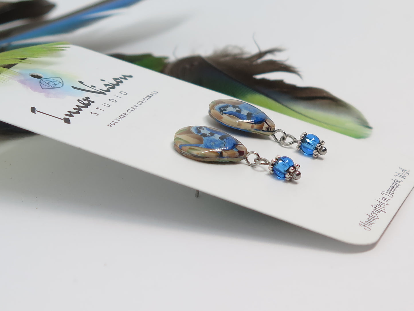 Blue Wren Stud Earring with Bead