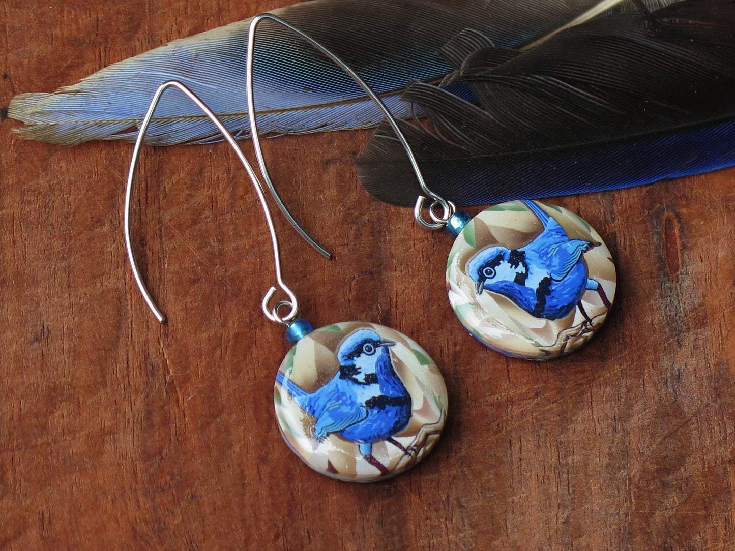 Blue Wren Earrings- Round Drop