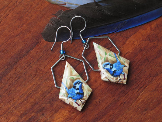 Blue Wren Diamond Shape Earrings