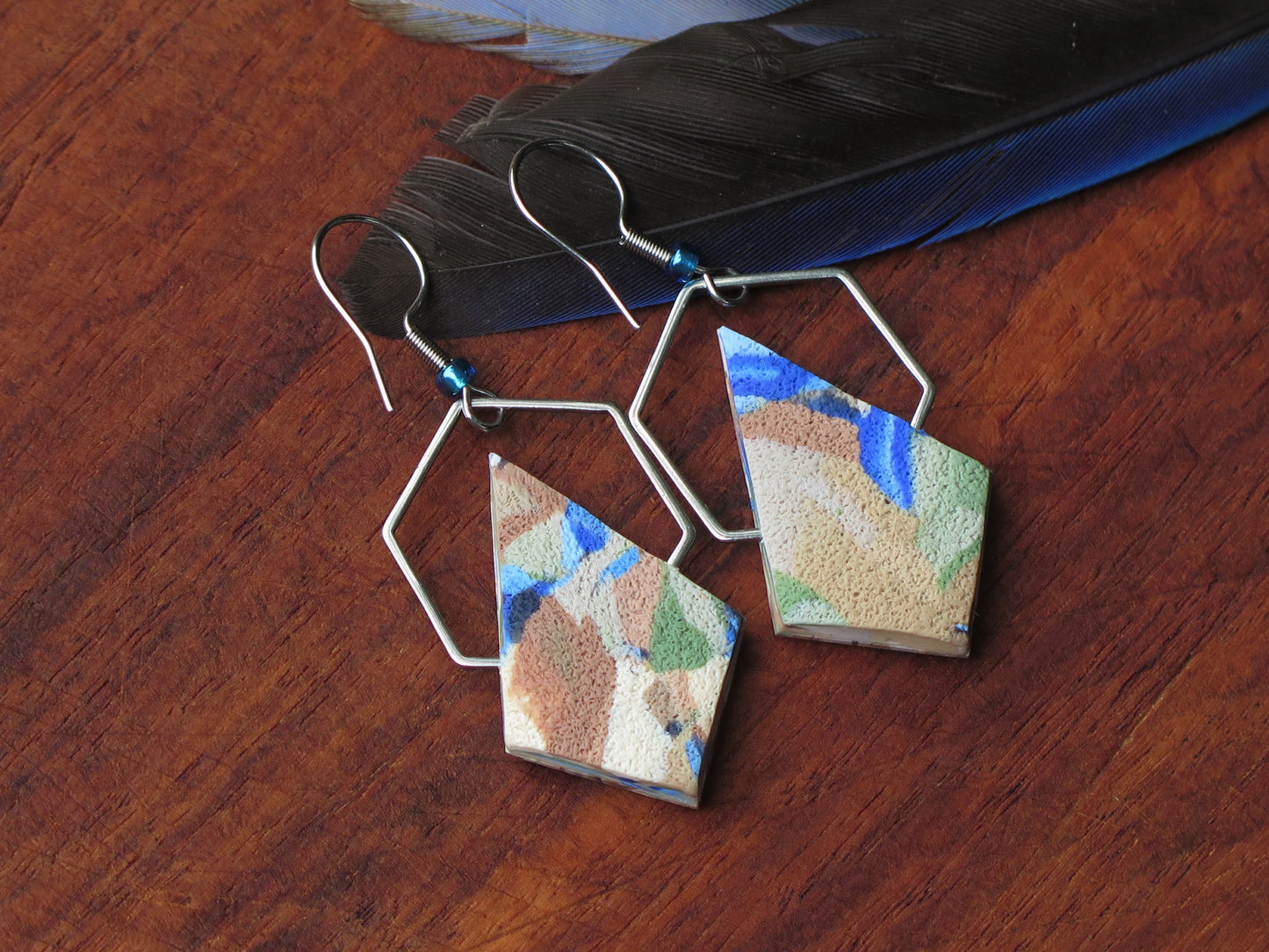 Blue Wren Diamond Shape Earrings