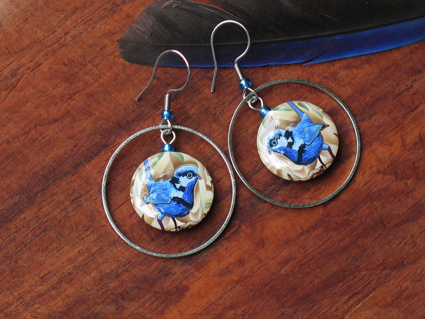 Blue Wren Hoop Earring