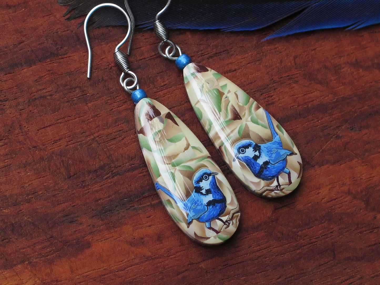 Blue Wren Long Teardrop Earring