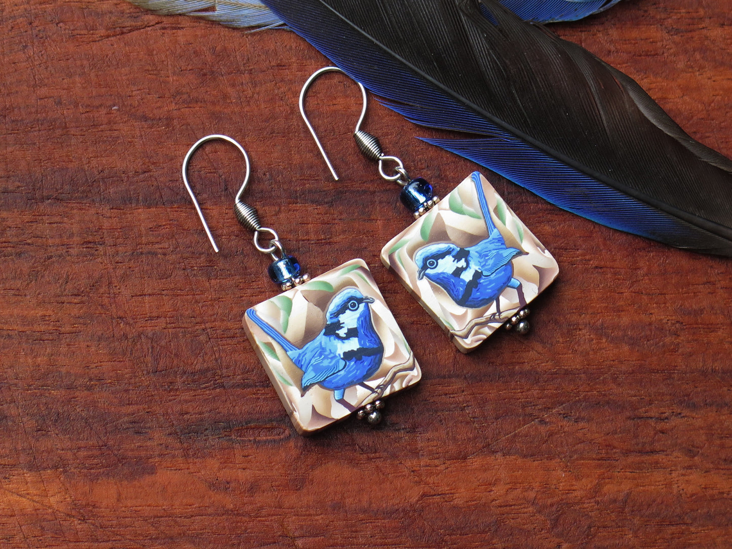 Blue Wren Tile Earring