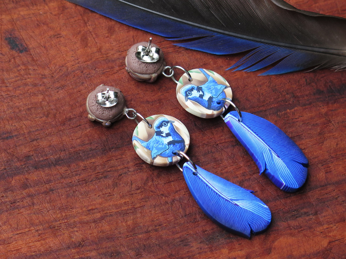 Blue Wren Nest & Feather Earring