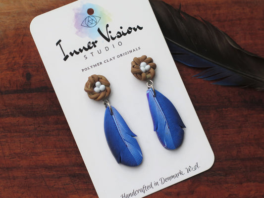 Blue Wren Nest Earring