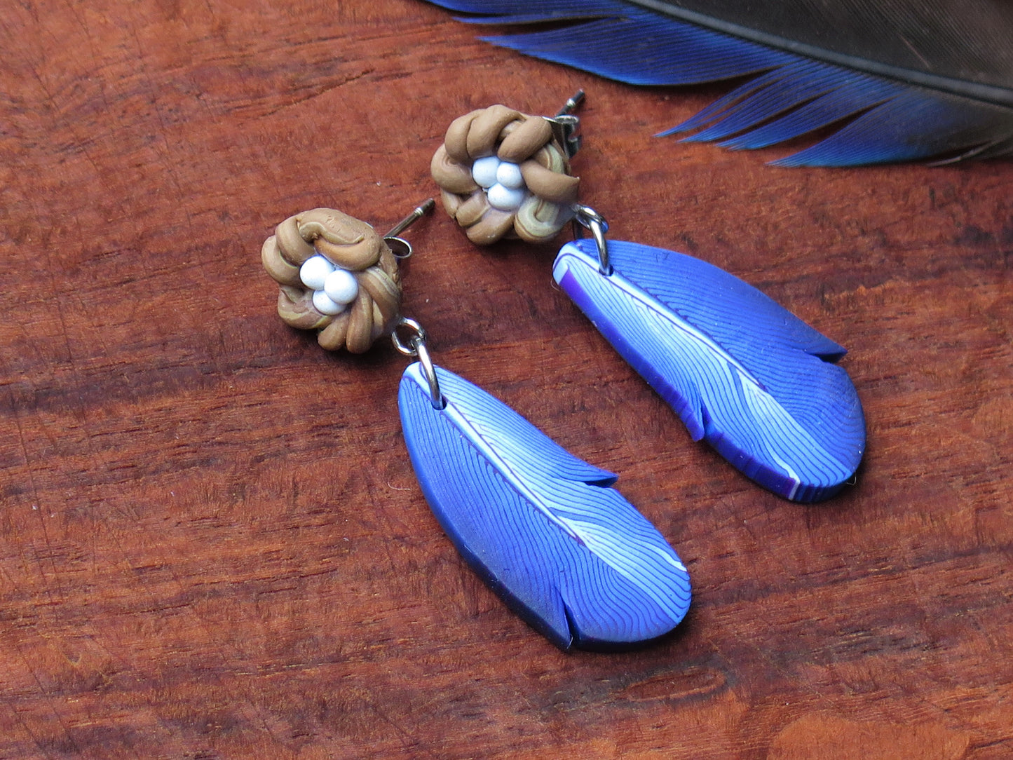 Blue Wren Nest Earring