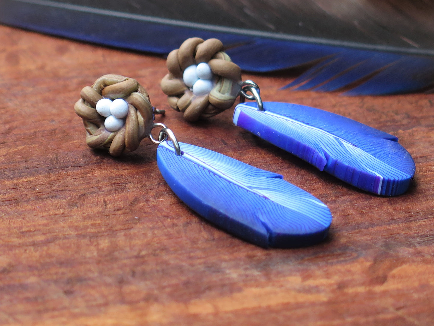 Blue Wren Nest Earring